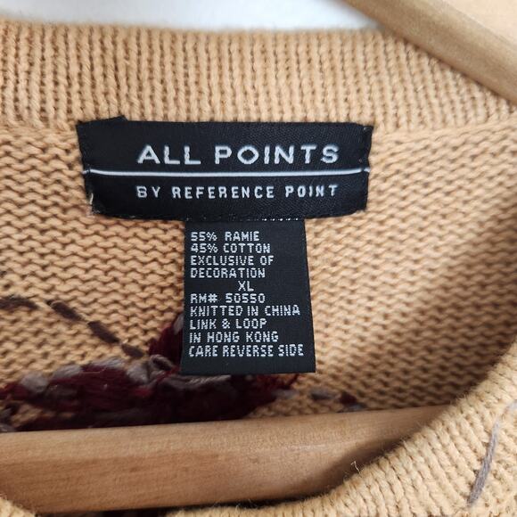 Vintage Leaf Cardigan Sweater Embroidered Cotton XL - Picture 11 of 11